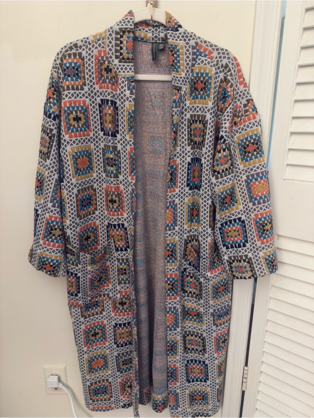 Shannon Passero Open-Front Geometric Woven Tile Kimono | Size S/M
